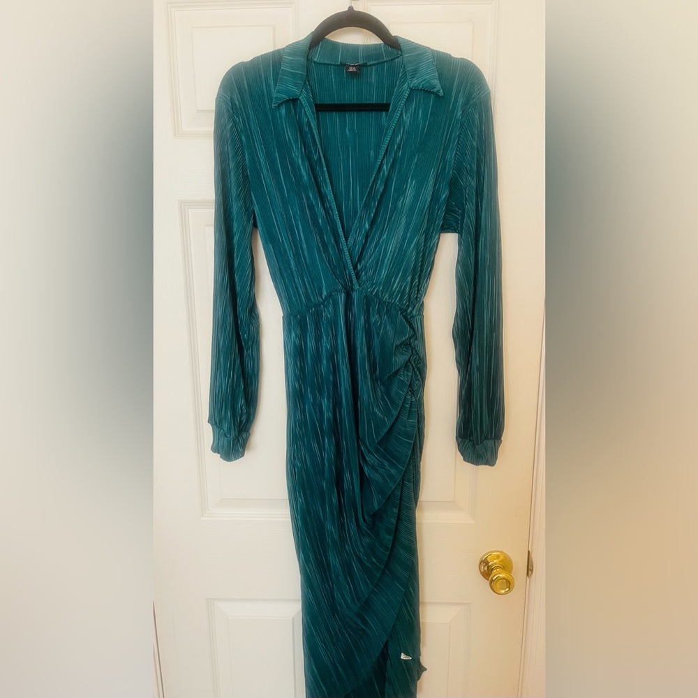 Plisse Wrap Midi Dress